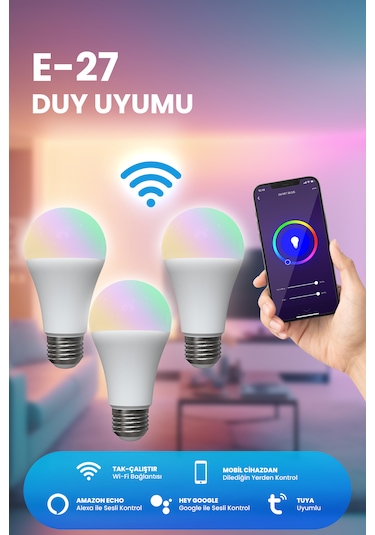 Alpsmart As8229 Cw 3 Lü Set Akıllı Wifi Led Lamba Tuya Destekli
