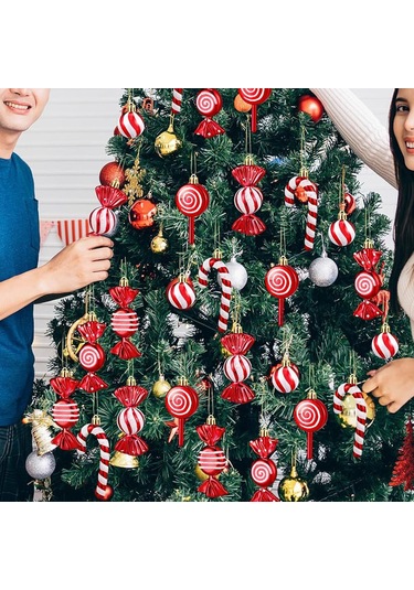 Geeksen 30 Parça Plastik Noel Şeker Süs Seti Pembe-beyaz: Nane Şekeri, Asa Şekeri, Çubuk Şeker Figürleri