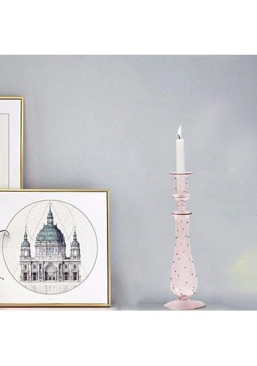 Suntek Cam Mumluk Standı Şamdan Dekor Yemek Noel 9x30cm Pembe