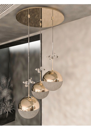 Solis Enerji Tasarruflu Modern Ve Lüks Gold 3'lü Led Avize