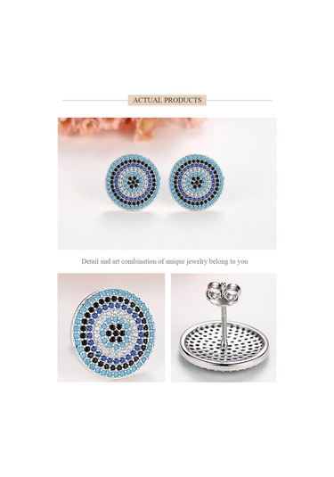 925 Ayar Gümüş Nazar Küpe Kadınlar Için Mavi Taş Cz Kristal Şanslı Türkiye Saplama Küpe Takı Moda Saplama Küpe Altın - Gümüş