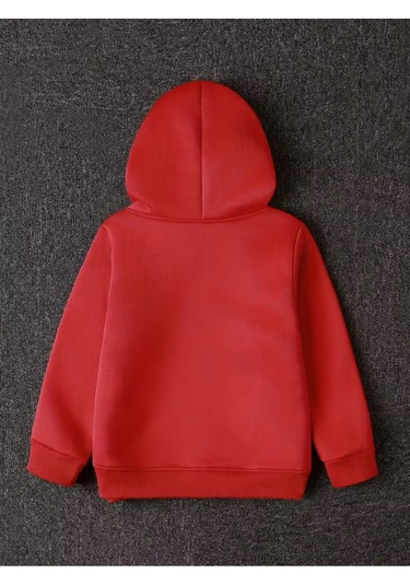 Kışlık Kapüşonlu Sweatshirt, Çocuk Sevimli Gülücük Desen Kırmızı