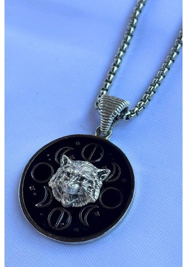 Kurt Ayın Evreleri El İşçiliği Paslanmaz Çelik Zincir Erkek Kolye Gümüş