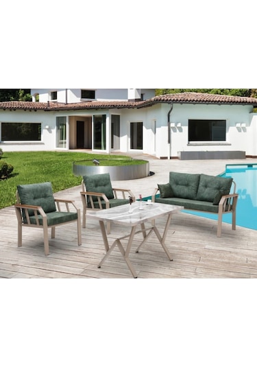 2+1+1 Masa Demonte Bahçe Balkon Mobilyası Yeşil