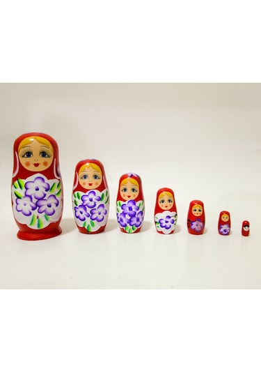 Mobgift Ahşap Tombul Iç Içe Matruşka Bebek 7li Set Kırmızı