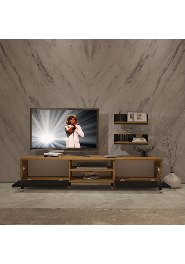 Decoraktiv Eko 4 Mdf Dvd Gold Tv Ünitesi Tv Sehpası Pera - Siyah