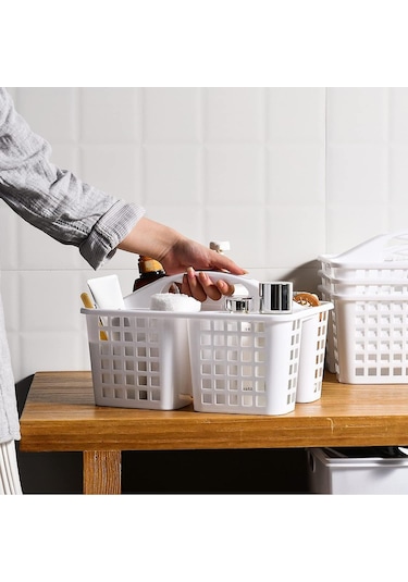 Tenfowee Beyaz Plastik Banyo Organizer Sepeti - 3 Bölmeli Taşınabilir Temizlik Malzemeleri Depolama Koli, Eldivenli Taşıma Kolu Beyaz