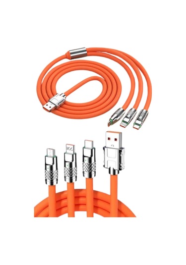 120w 3 İn 1 Uyumlu Silikon Şarj Kablosu Hızlı Şarj Kablosu
