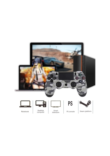 Xindoker Ps4 Kablosuz Bluetooth Oyun Kolu, Işıklı, 3.5mm Ses Jackli, Paylaşım Fonksiyonu, Tam Kontrol, Camo Gri Dualshock 4 Stili