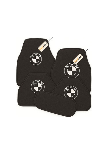 Bmw Logolu Kaymaz Tabanlı Antrasit Oto Halı Paspas 5 Parça Set Dayanıklı Araç İçi Paspas Takımı