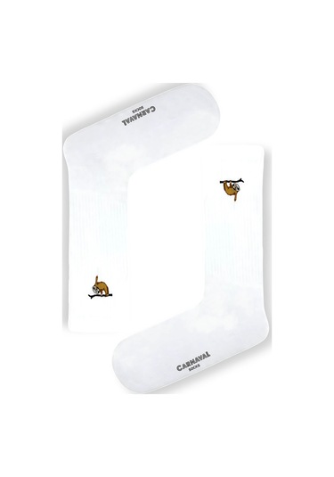 5'li Nakışlı Hayvanlar Desenli Unisex Beyaz Çorap Kutusu Beyaz