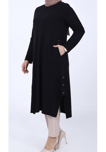 Ece Fitilli Büyük Beden Zümrüt Tunik-654565 Siyah