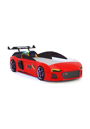 Kırmızı Arabalı Yatak V12 Audi Full Ledli Kumandalı Ve Müzikli