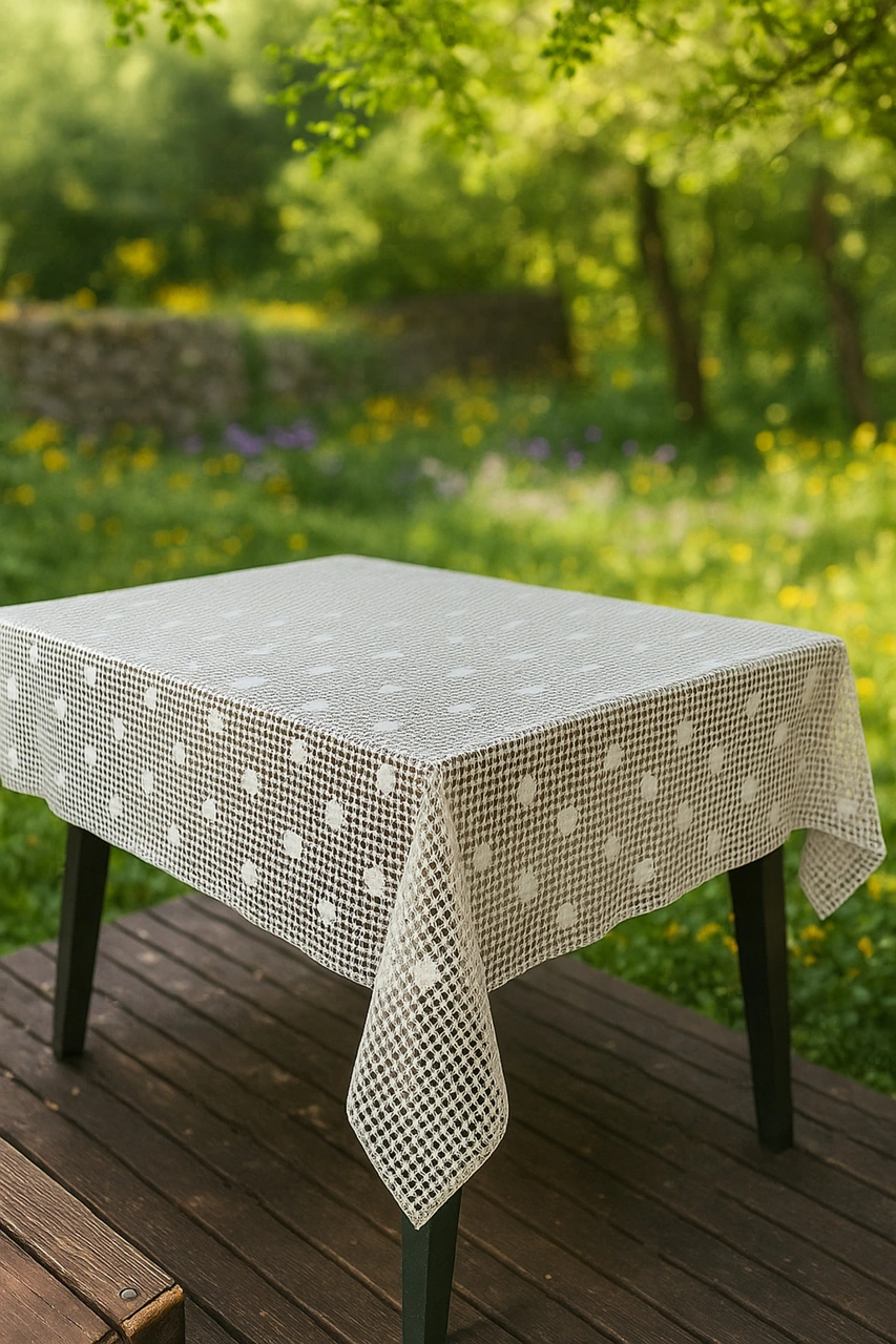 Rona Home Hasır Lüx Pvc Kaplamalı Silinebilir Şeffaf Masa Örtüsü Pvc Su Geçirmez Lüks Muşamba Sofra Bezi Krem