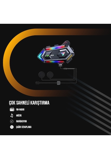 Leeways Y20 Bt5.3 Motosiklet Kask Kulaklık Intercom Işıklı Motorsiklet Interkom