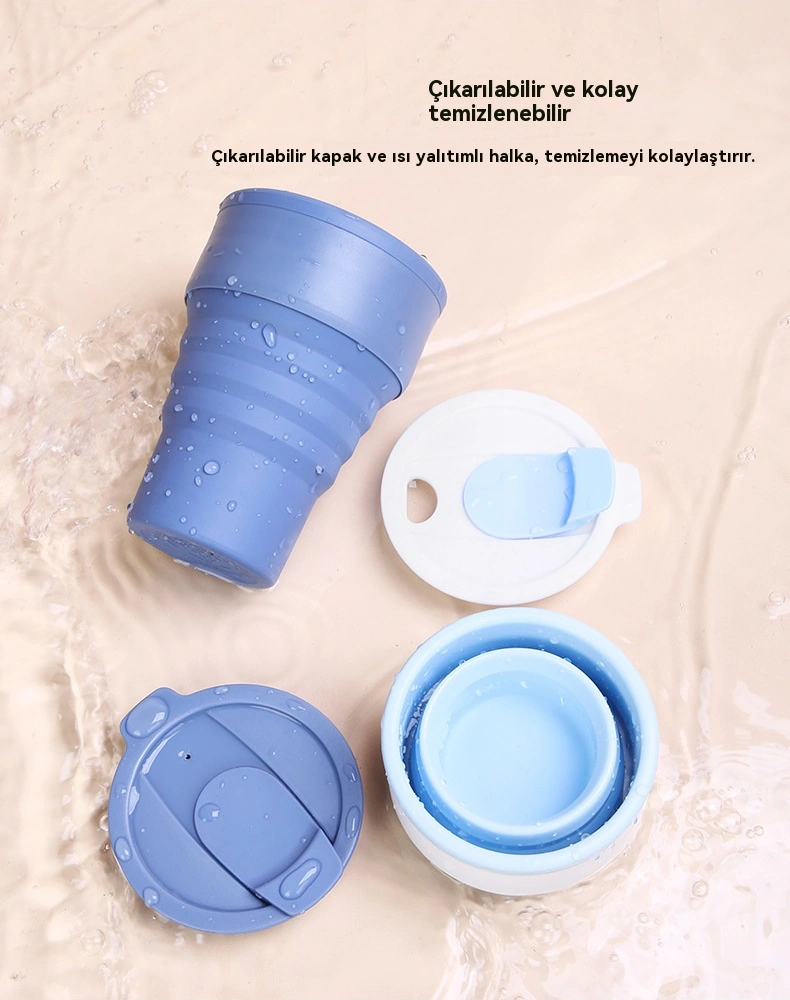 Amerikan Kahve Fincanı Taşınabilir Açık Hava Seyahat Kupası Katlanabilir Çevre Dostu Silikon Su Bardağı Katlanabilir Su Bardağı Siyah