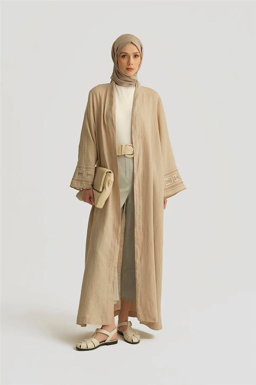 Armine Nakış Detaylı Abaya 25yd4239 Bej Bej