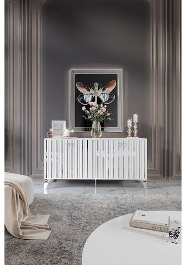 DUBAİ KONSOL MDF MEBRAN KAPAK BEYAZ GÜMÜŞ