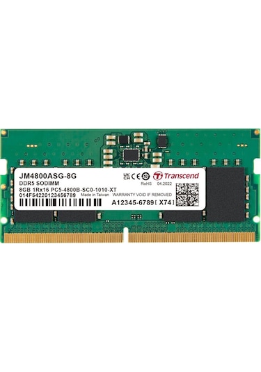 Transcend JM4800ASG-8G 8 GB DDR5 4800 MHz CL40 1.1V Notebook Ram