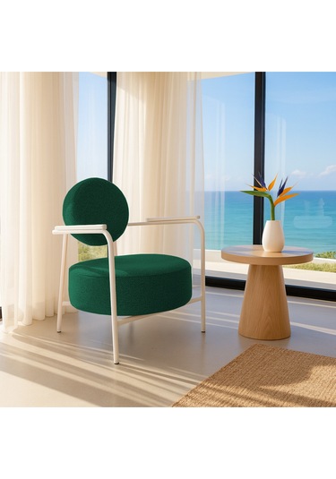 Venüs Modern Berjer Soft Kumaş Beyaz Metal Ayaklı Koltuk Ev & Ofis Yeşil Yeşil