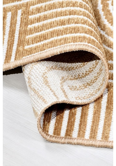 Revna Sarı Bej Kum Beji Yıkanabilir Halı Kaymaz Taban Pamuk Dokuma Salon Mutfak Koridor Halısı Sarı