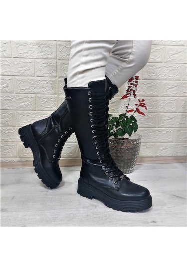 Pierre Cardin 52444 Siyah Fermuarlı Bağacaklı 41cm Bayan Çizme 001