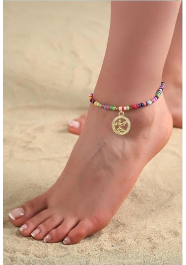 Renkli Bambu Boncuk Kadın Başak Burcu Halhal Çok Renkli