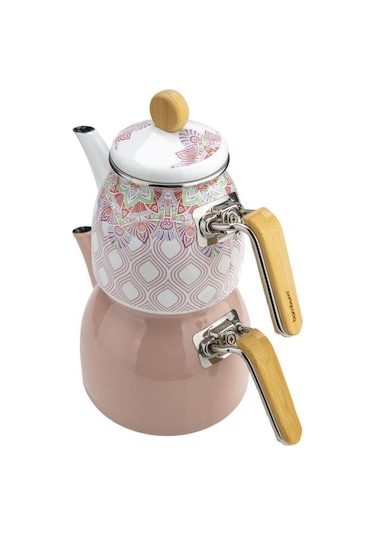 Bambum Unique - Bambu Kulplu Emaye Çaydanlık Takımı Pembe