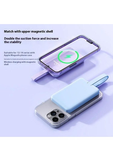 W013 10000mah Güç Bankası 15w Manyetik Telefon Kablosuz Şarj Cihazı, Type-c'den İp Kabloya Mavi