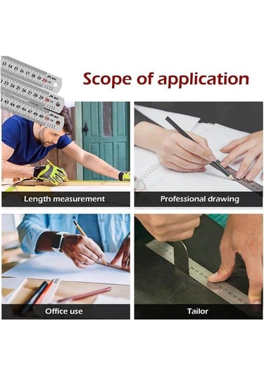 50cm 20 İnch - Çift Taraflı Paslanmaz Çelik Metal Cetvel - Kalınlık 1mm