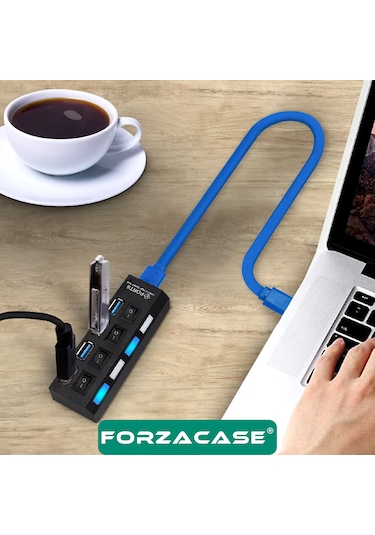 Forzacase FC800 Işıklı Düğmeli 4 Port USB 3.0 Port Çoğaltıcı Hub Switch