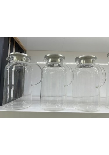 1500 Ml Borosilikat Cam Su Sürahisi - Metal Kapaklı Ve Isıya Dayanıklı