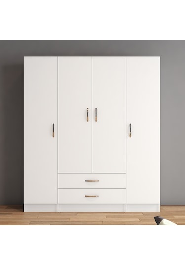 tanmob 4 Kapılı Iki Çekmeceli Geniş Gardrop Beyaz- Grd0601