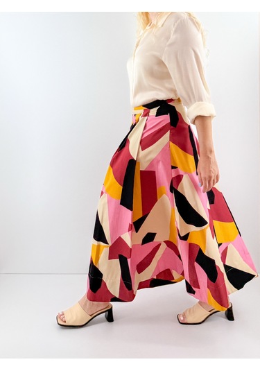 Modaonna Geometrik Desen Maxi Poplin Etek