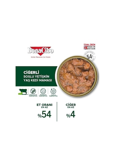 BonaCibo Soslu Ciğerli Konserve Yetişkin Kedi Maması 6 x 400 G