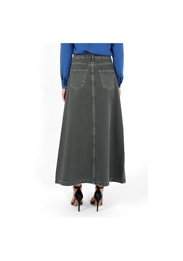 Yüksek Bel A Kesim Denim Etek Yeşil