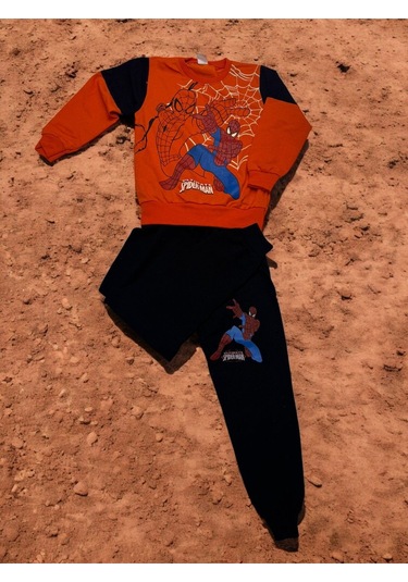 3 İplik Takım Batmen Örümcek Adam Baskılı Turuncu