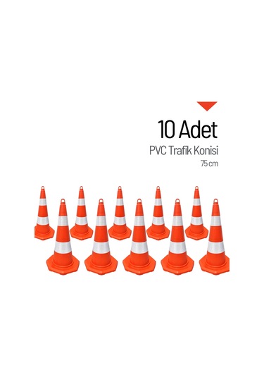 10'lu Pvc Trafik Konisi Seti 75 Cm Trafik Dubası-3626