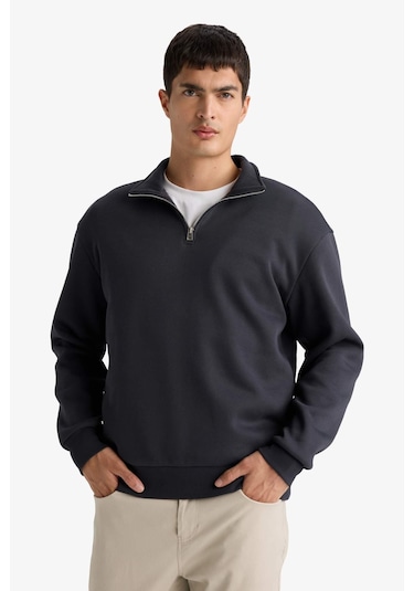 Defacto Regular Fit Dik Yaka Yarım Fermuarlı Basic Düz Sweatshirt X7405az25auar214 Antrasit Defacto Regular Fit Dik Yaka Yarım Fermuarlı Basic Düz Sweatshirt X7405az25auar214 Antrasit