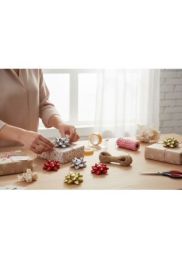 Hediye Paketleme Seti, 12 Adet Metalik Rafya- Twine Baker & Jüt İp - 20m, 1 Adet Bant Ve Makinesi