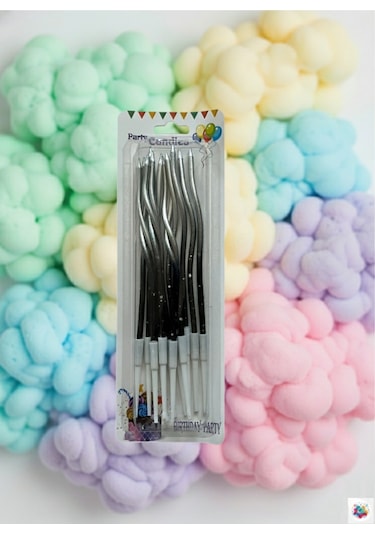 Dalgalı Mum Gümüş Siyah 12'li Paket 16 Cm Yılbaşı Süsü Çok Renkli