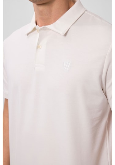 Tommy Life Ekru Basic Göğüs Logolu Standart Kalıp Triko Polo Yaka Erkek T-shirt - 87768 Ekru