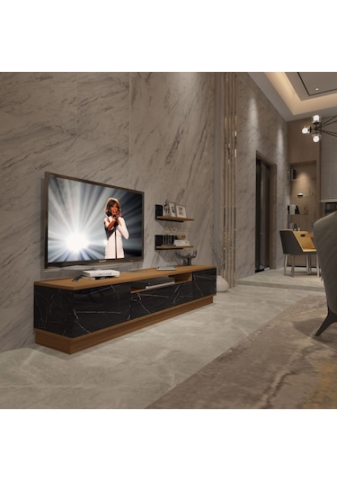 Decoraktiv Trendstyle 4s Slm Tv Ünitesi Tv Sehpası Ceviz - Siyah Mermer