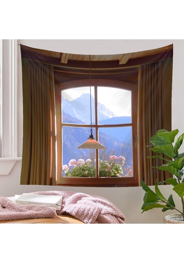 Yunboo Ev Dekorasyonu İçin Poliester Tapestri, Manzaralı Desenli, 130x150 Cm, Yeşil/sarı Seçenekli, Oda Arka Planı Örtüsü Çok Renkli