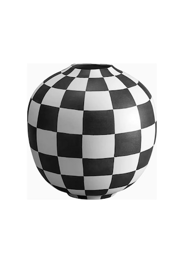 Large Damier Porselen Vazo Beyaz - Siyah