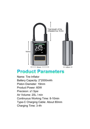 Samdoo St-5528 Usb Şarjlı Taşınabilir Araç Zihinsel Bombası, Lcd Ekranlı Otomatik Kapatma, 4 Enflasyon Modu, Led Işık, 2x2000mah Pil, Gümüş
