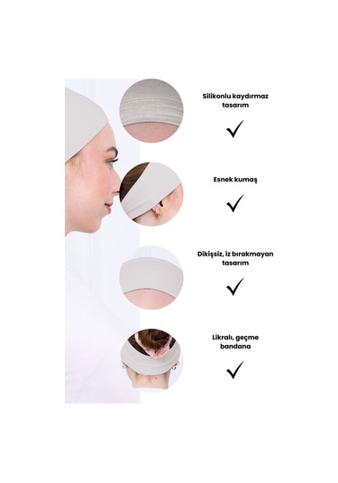Kaymayan Silikonlu Bandana Bone - Sportif Saç Bandı-açık Bej Açık Bej