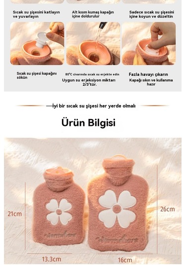 Peluş Su Dolu El Isıtıcı Çanta-mavi 500ml