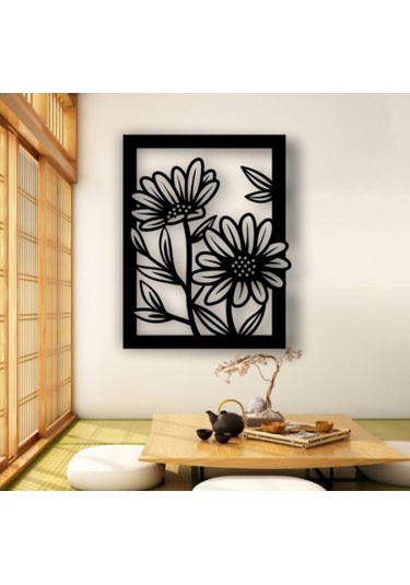 Siyah Ahşap Ayçiçeği 50cm X 63cm Tablo Duvar Dekoru 3mm Mdf Lazer Kesim