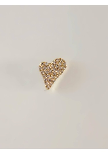 Eva Takı Store Kalp Zirkon Taşlı Model Kıkırdak Tragus Helix Piercing Gold Altın Renk Küpe Altın